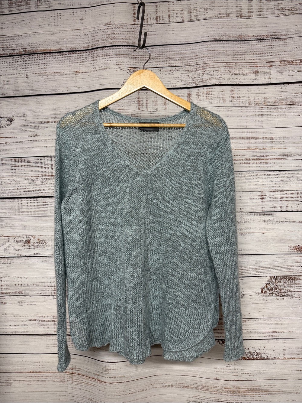 Wooden Ships Paola Buendia Blue Chunky V-Neck Knit Sweater